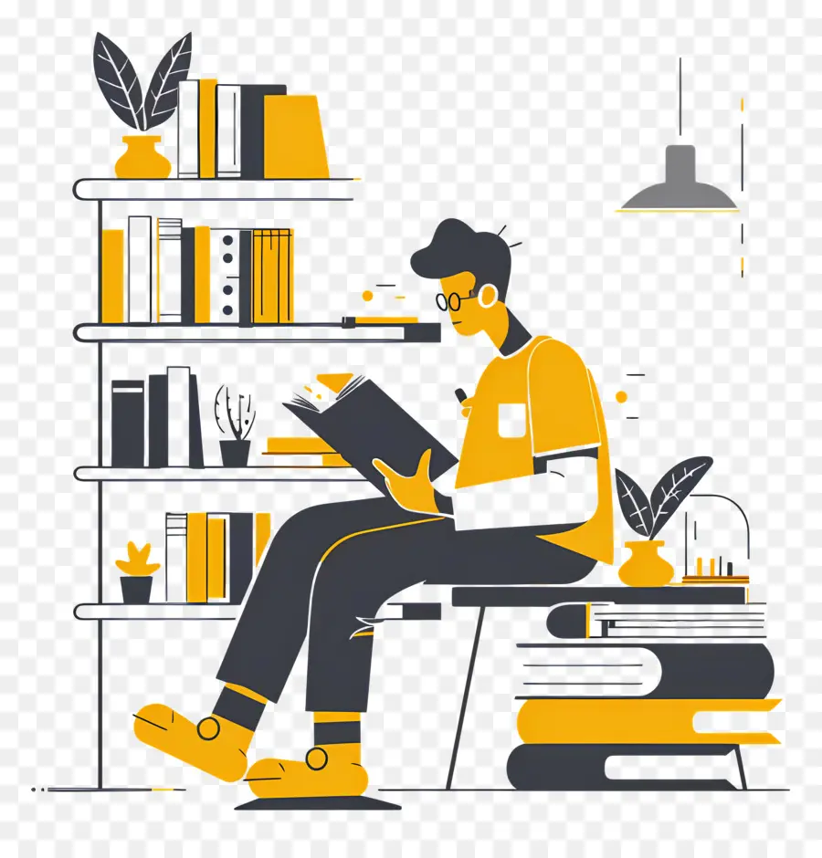 Estudiante Estudiando，Hombre Leyendo Libro PNG