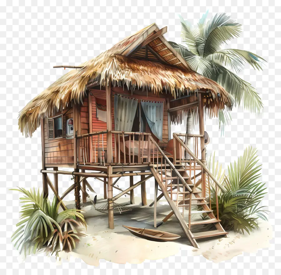 Bungalow En La Playa，Choza Con Techo De Paja PNG