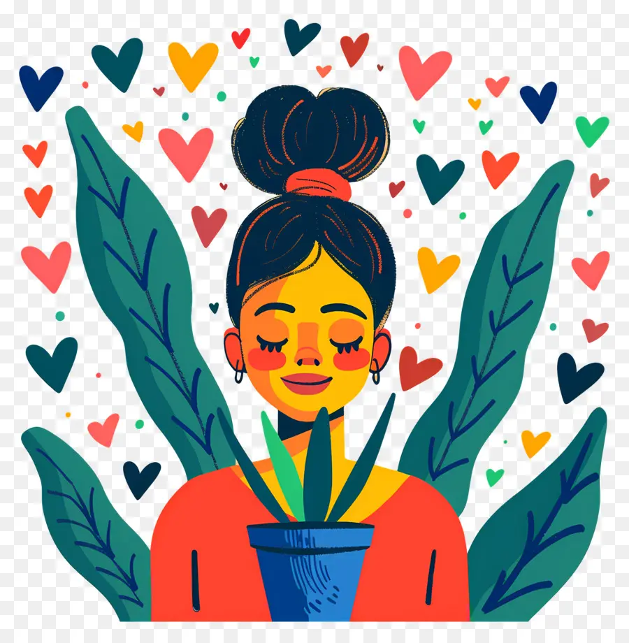 Mujer De Dibujos Animados，Mujer Con Planta PNG