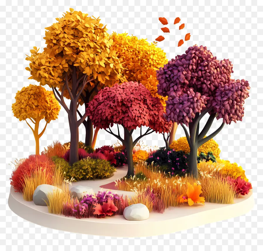 Jardín De Otoño，árboles Coloridos PNG