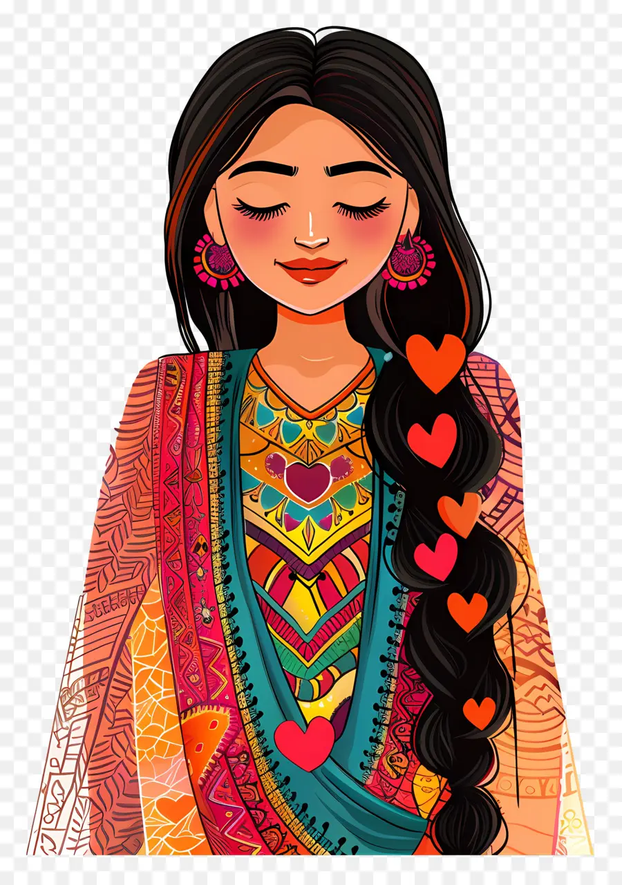 Mujer Punjabi India，Mujer Colorida En Traje Tradicional PNG