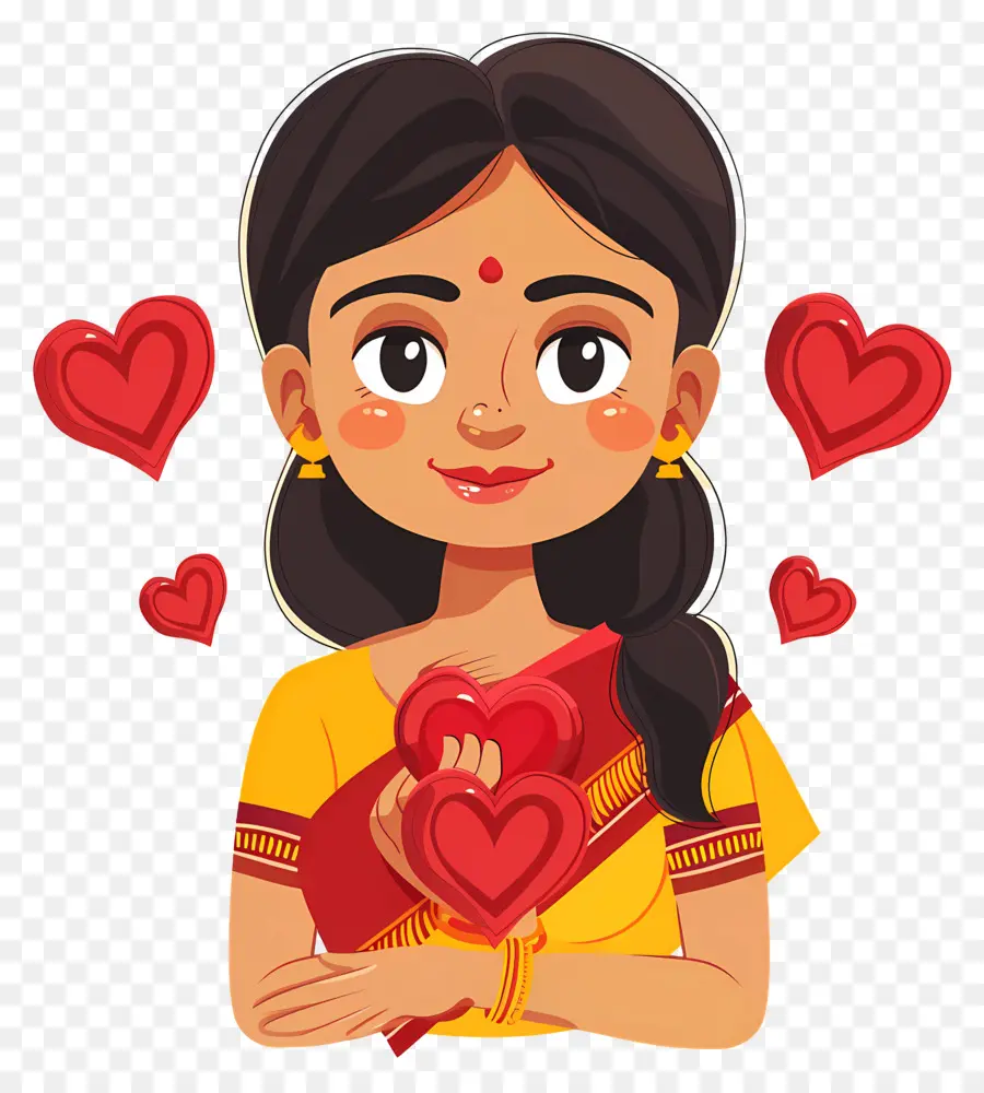 Mujer Marathi，Mujer Con Corazones PNG