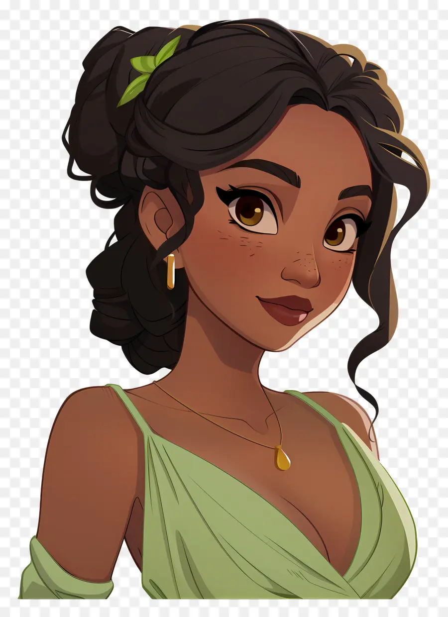 Princesa Tiana，Hermosa Mujer En Vestido Verde PNG