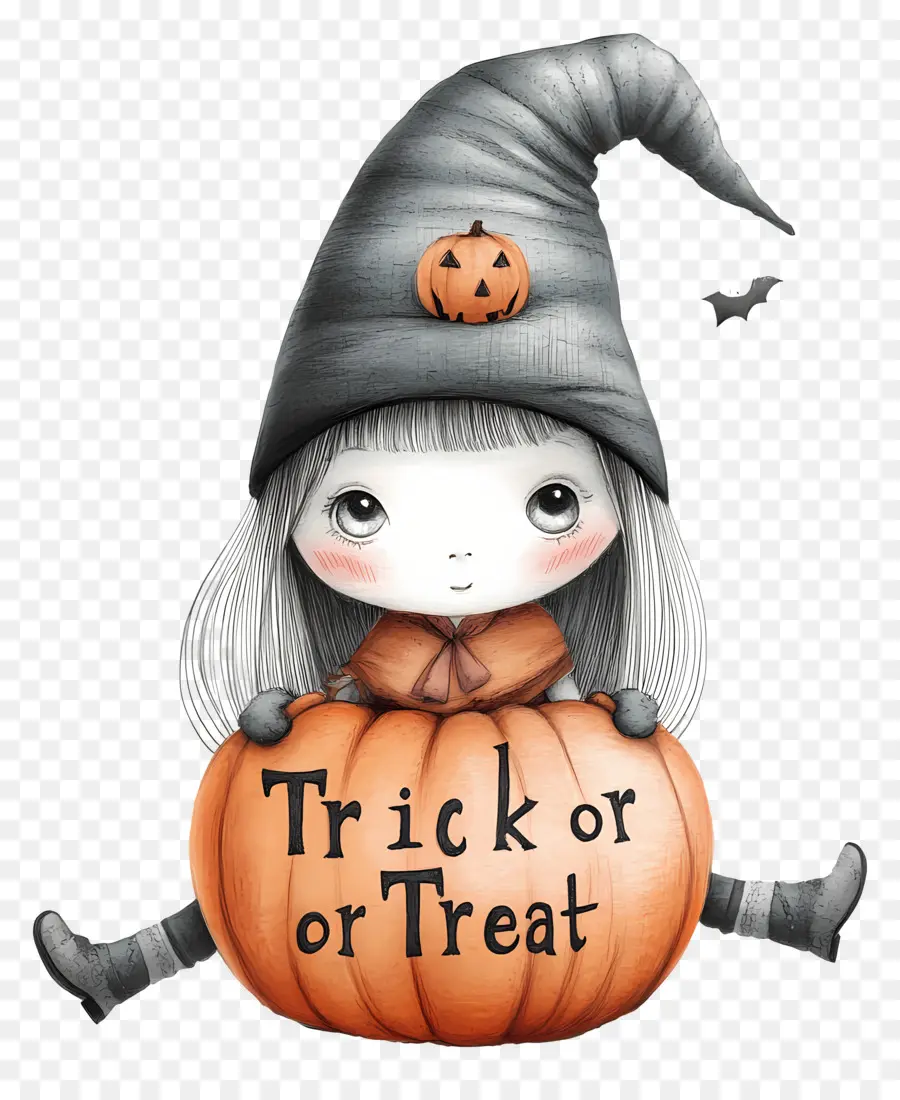 Truco O Trato，Linda Chica De Halloween Con Calabaza PNG