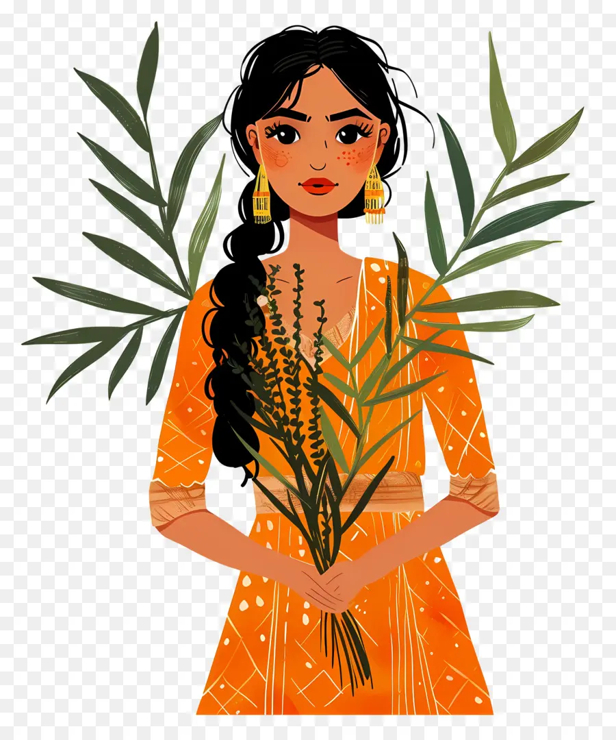 Mujer Punjabi India，Mujer Con Plantas PNG