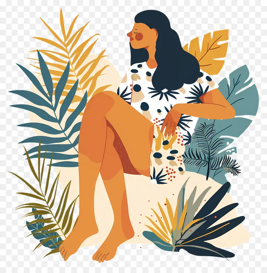 Mujer De Dibujos Animados，Mujer Con Plantas PNG