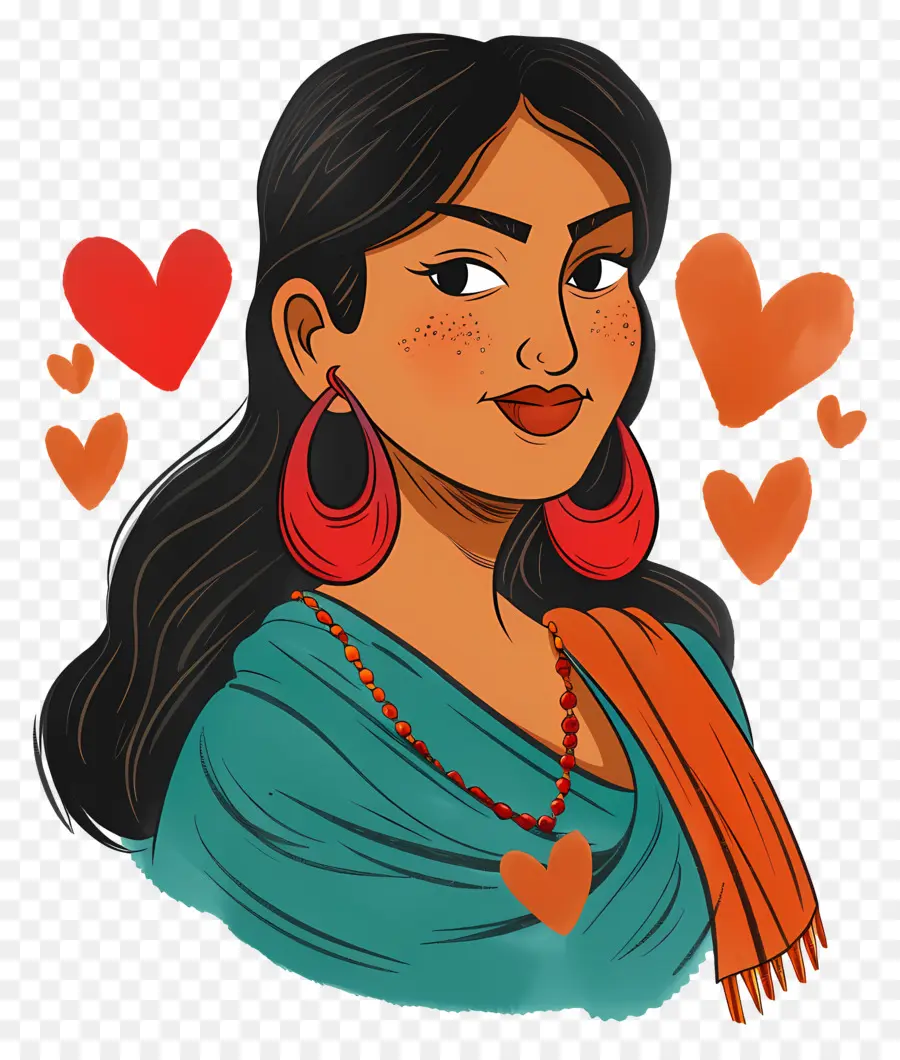 Mujer Marathi，Mujer Con Corazones PNG