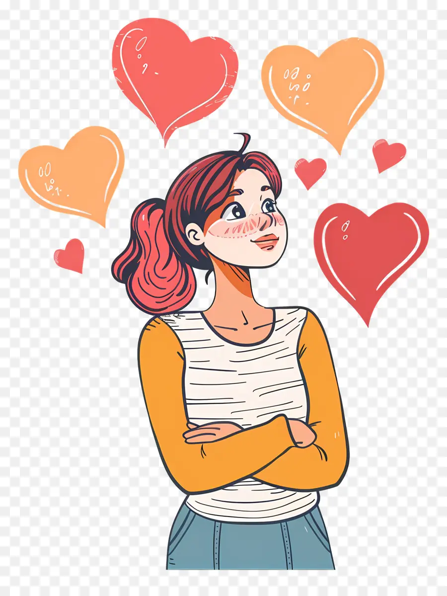 Mujer Haciendo Conversación，Mujer Con Corazones PNG