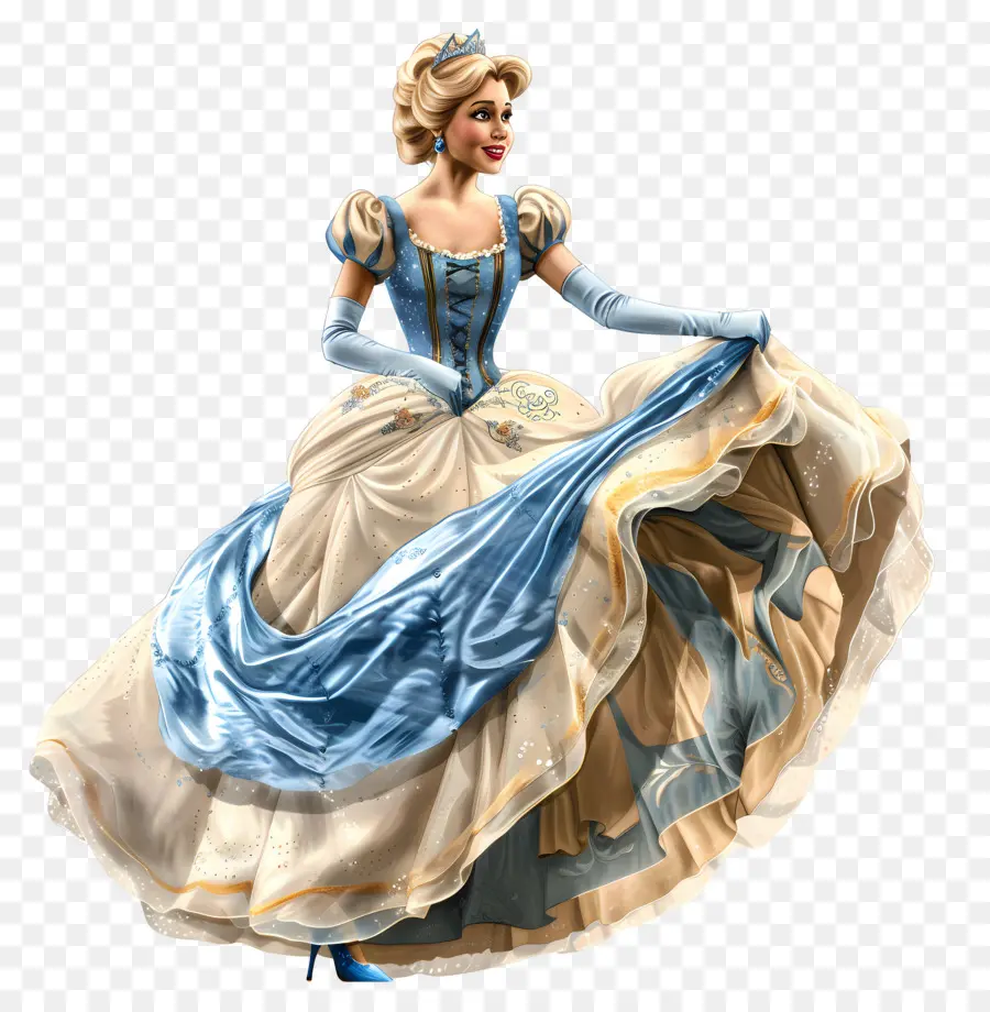 Princesa Cenicienta，Vestido Azul Y Beige PNG