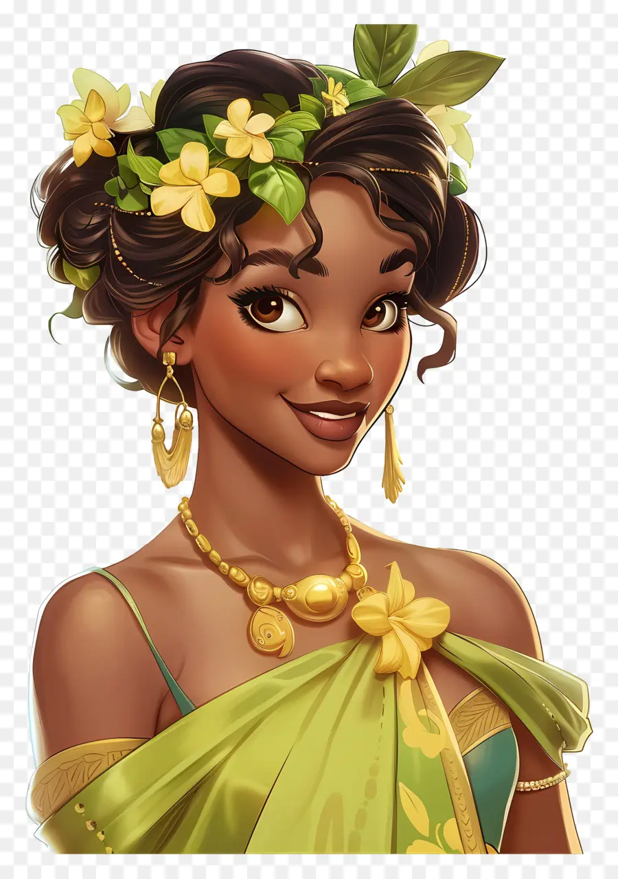 Princesa Tiana，Niña Con Flores PNG