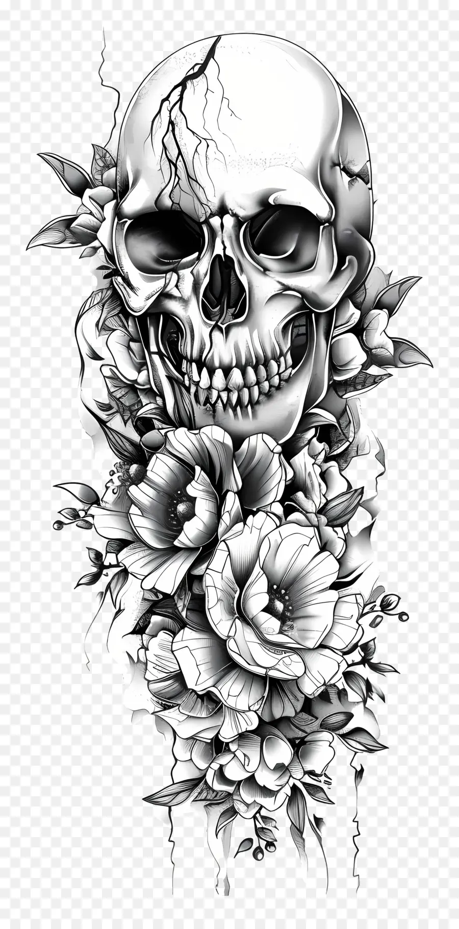 Tatuaje De Manga，Calavera Y Flores PNG