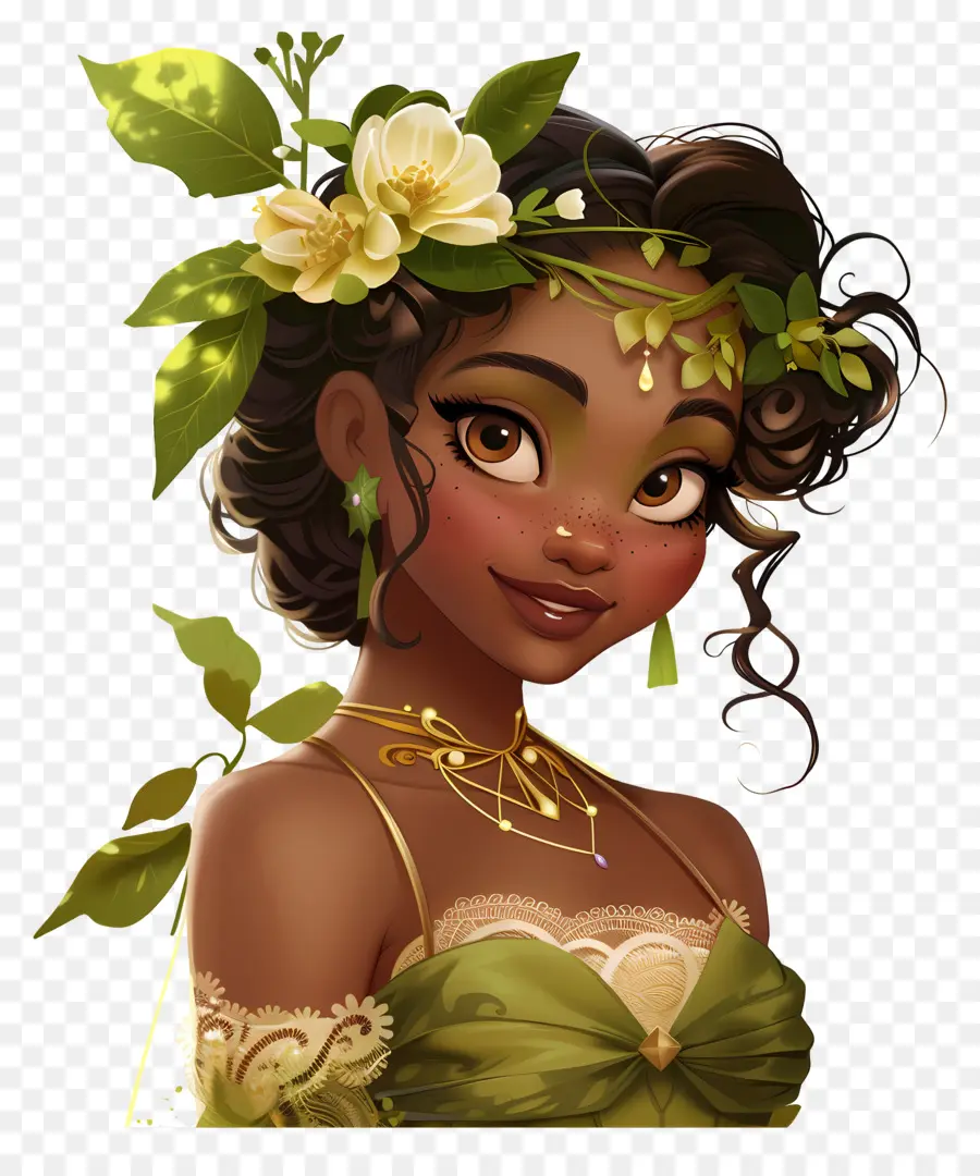 Princesa Tiana，Niña Con Flores PNG