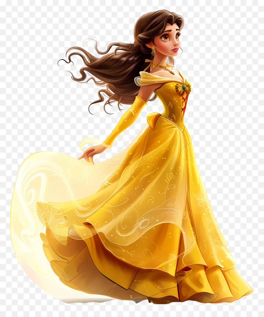 Bella Princesa，Princesa Con Vestido Amarillo PNG