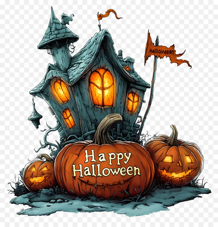 Feliz Halloween，Casa Embrujada PNG