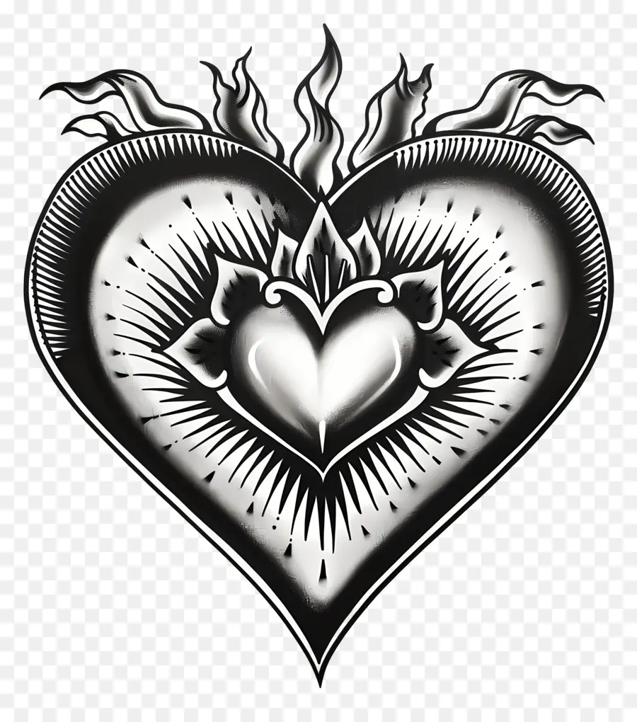 Tatuaje De Corazón，Corazón Negro Con Llamas PNG