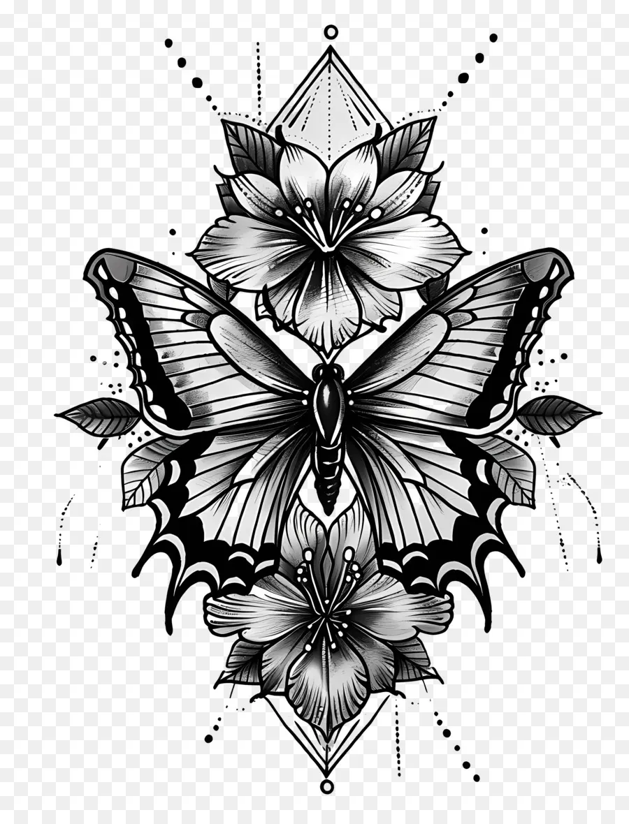 Tatuaje De Mariposa，Mariposa Y Flores PNG