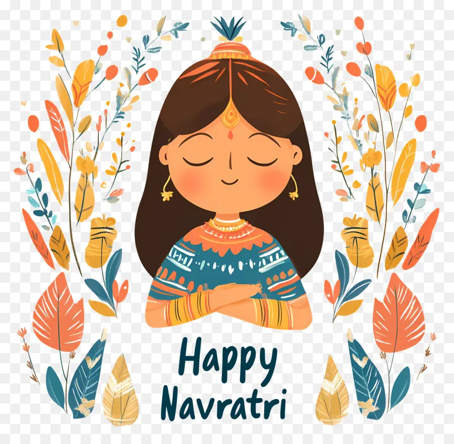 Feliz Navratri，Mujer Meditando PNG