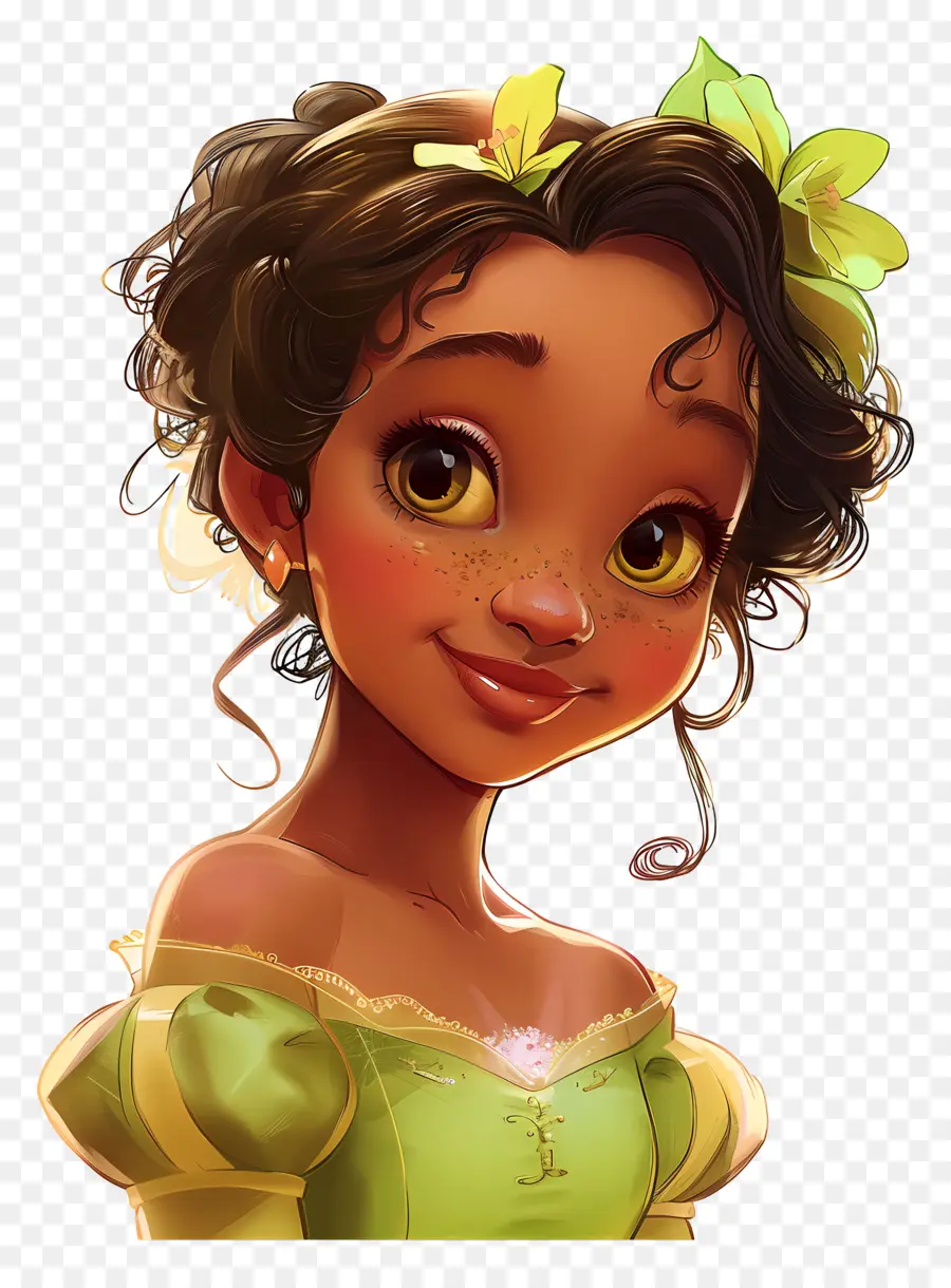 Princesa Tiana，Chica En Vestido Verde PNG