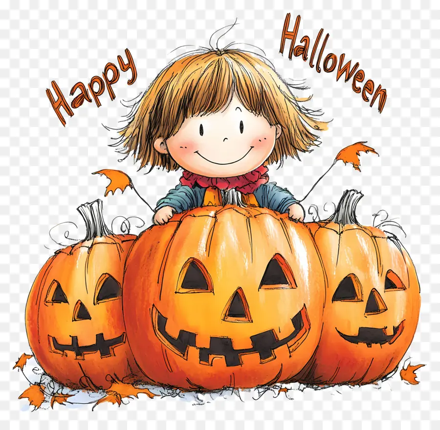 Feliz Halloween，Chica De Halloween Con Calabazas PNG