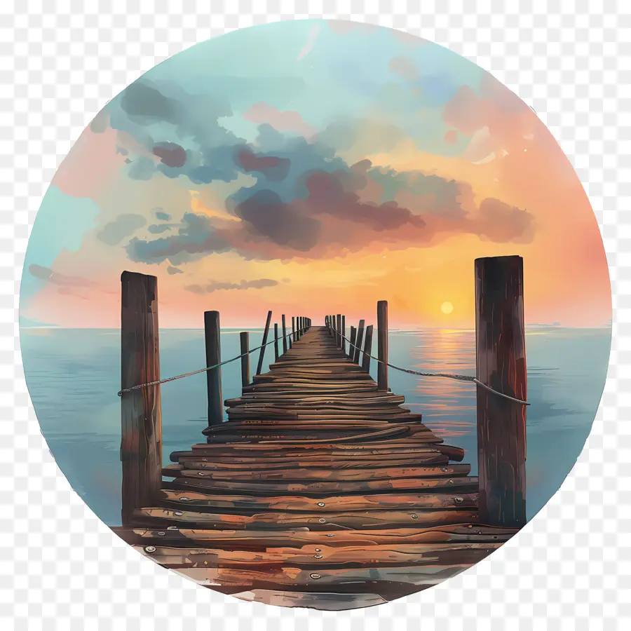 Muelle De Madera，Atardecer PNG