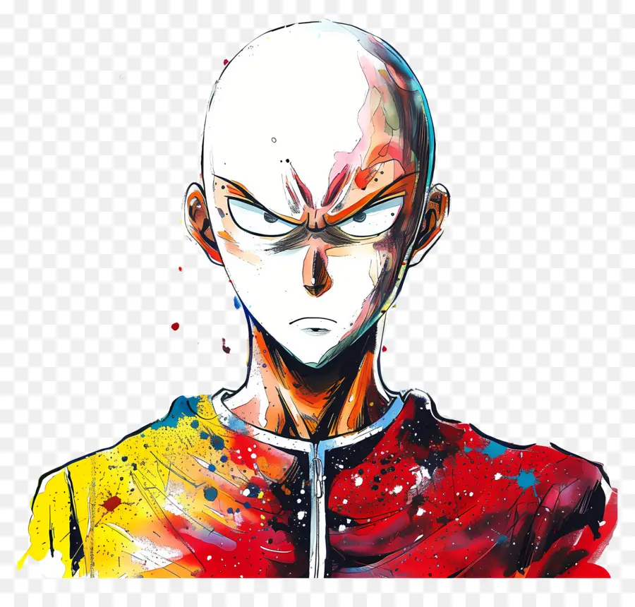 Saitama，Carácter Calvo Con Expresión Intensa PNG