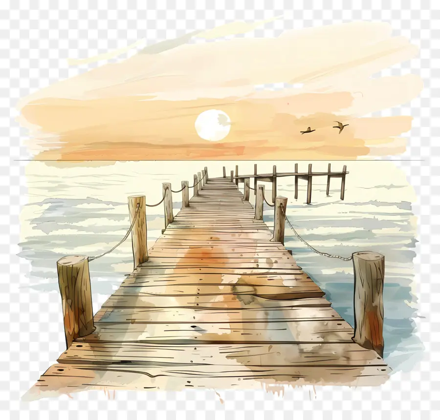 Muelle De Madera，Atardecer PNG