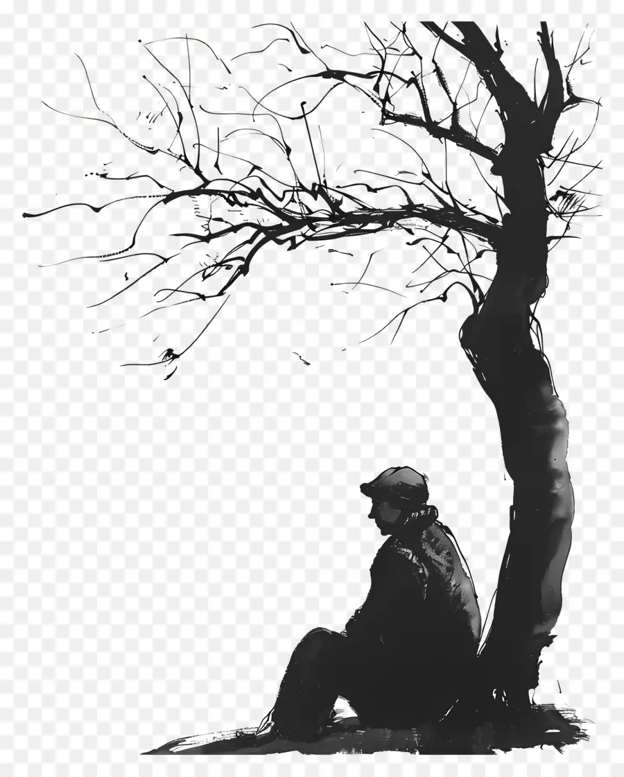 Viejo，Persona Sentada Bajo Un árbol PNG