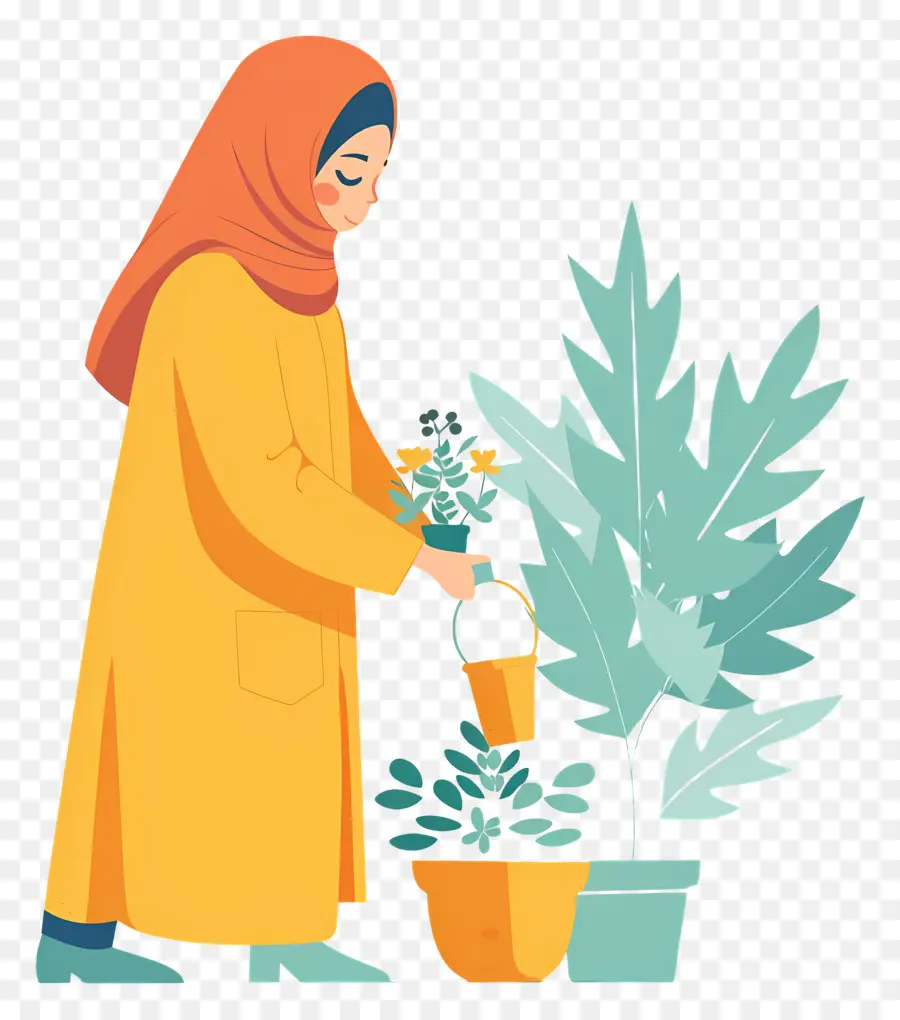 Hijab Chica Haciendo Jardinería，Mujer PNG