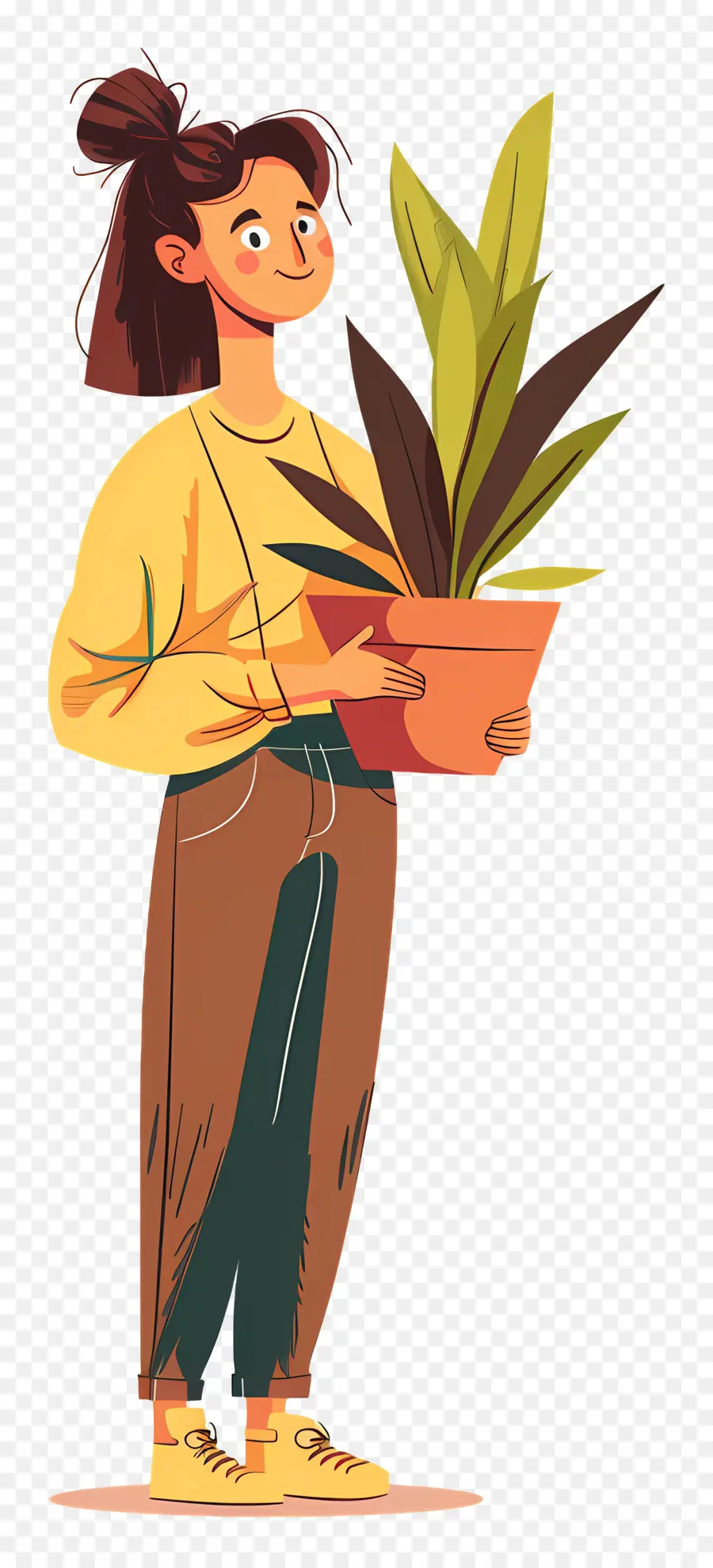 Chica Sujetando Planta De Interior，Mujer Con Planta PNG