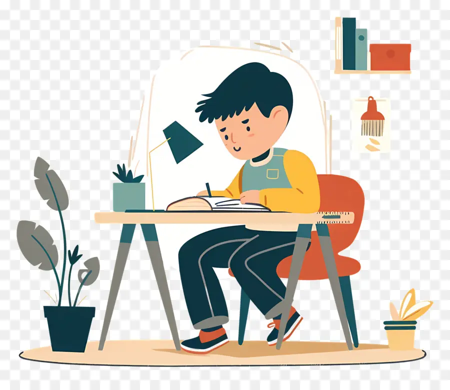 Niño Haciendo La Tarea，Libro De Lectura De Niño PNG