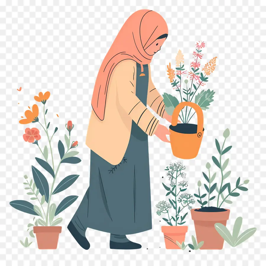 Hijab Chica Haciendo Jardinería，Mujer PNG