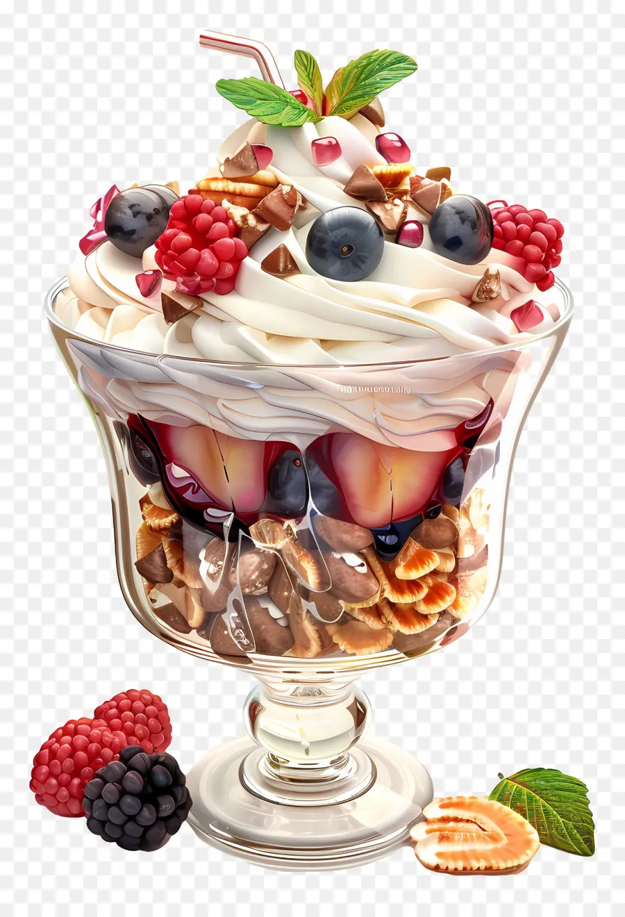 Parfait De Yogur，Helado Con Frutas Y Nueces PNG