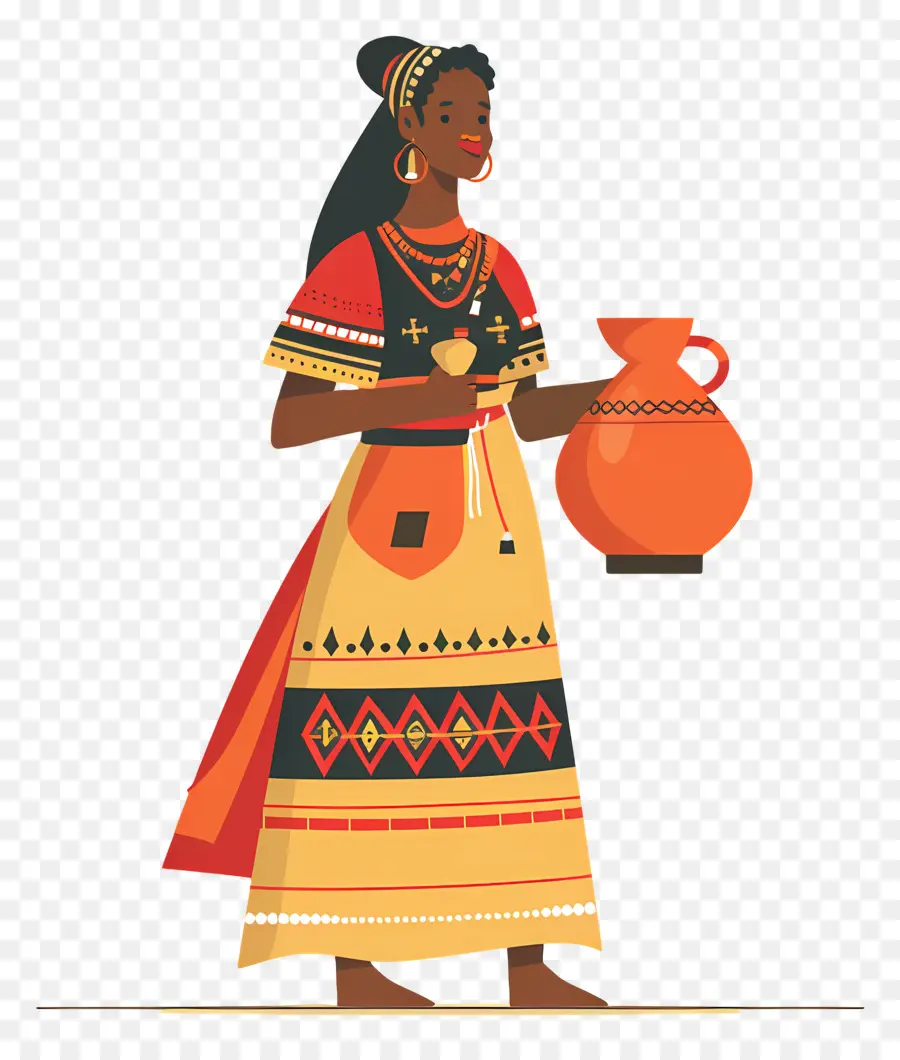 Mujer Aborigen Africana，Mujer Con Olla PNG