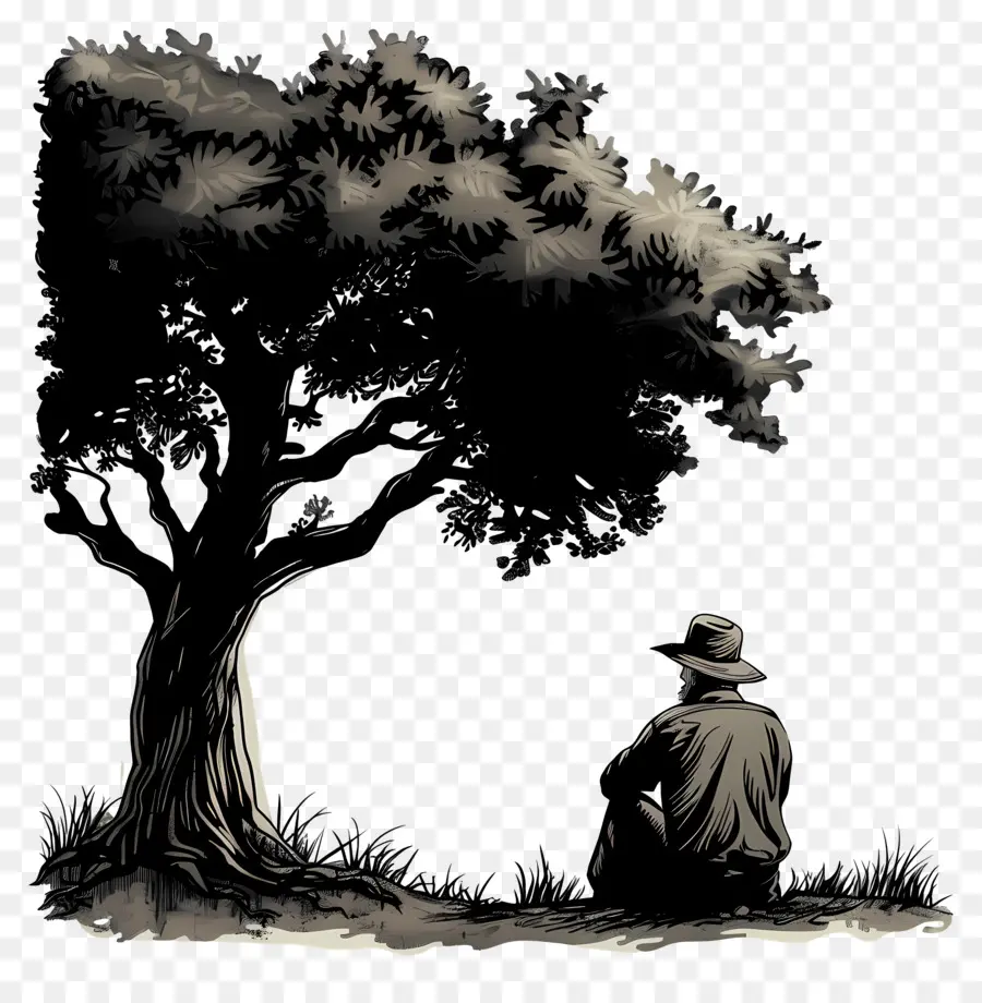 Viejo，Hombre Sentado Bajo Un árbol PNG