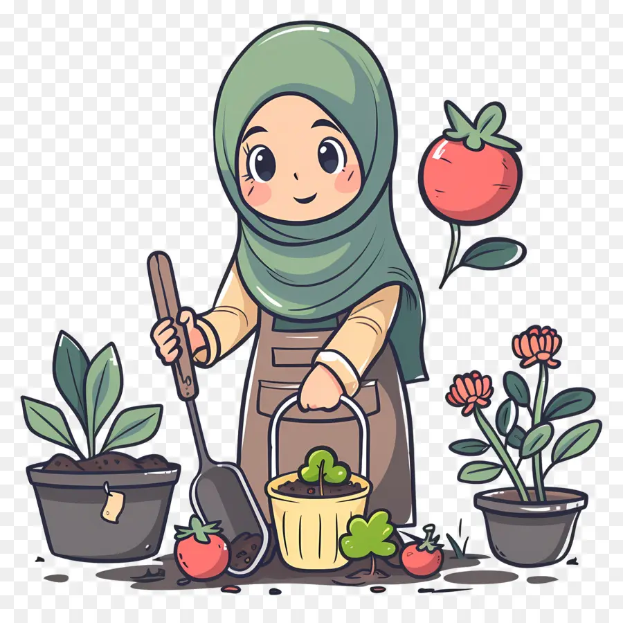 Hijab Chica Haciendo Jardinería，Jardinero PNG