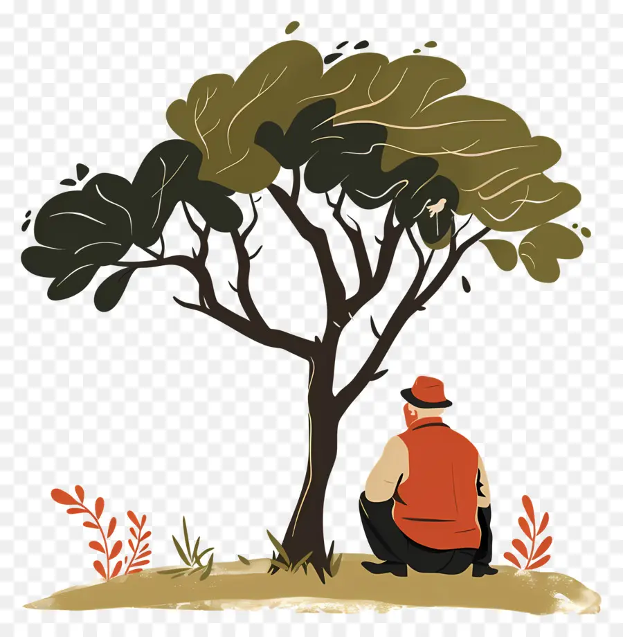 Viejo，Hombre Sentado Bajo Un árbol PNG