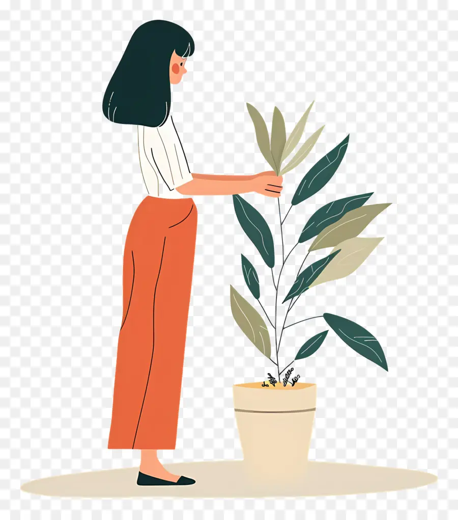 Chica Sujetando Planta De Interior，Mujer Con Plantas PNG