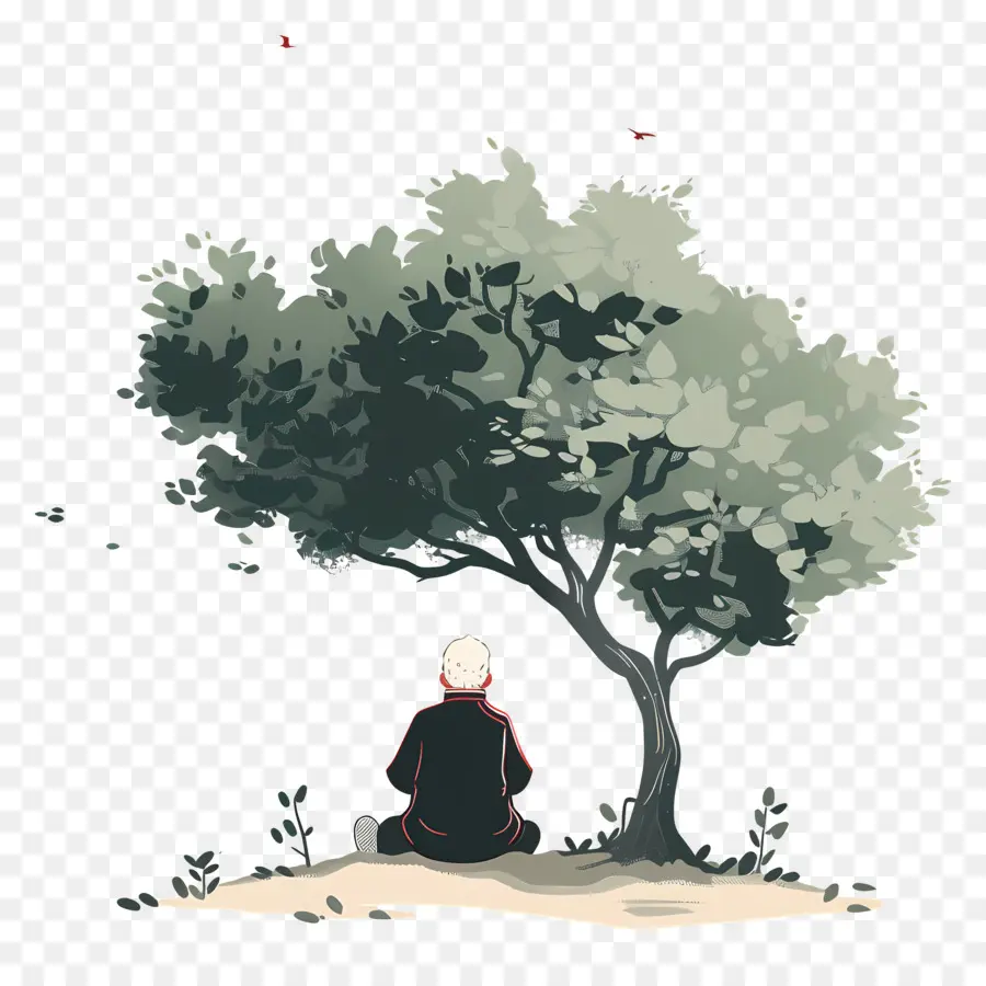 Viejo，Persona Meditando Bajo Un árbol PNG