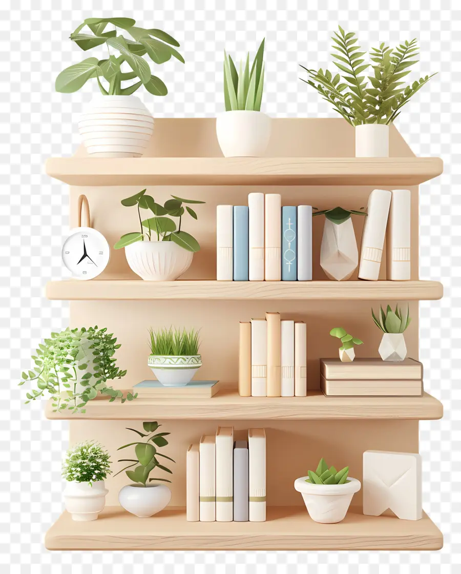 Muebles De Estantería，Estantería Con Plantas PNG