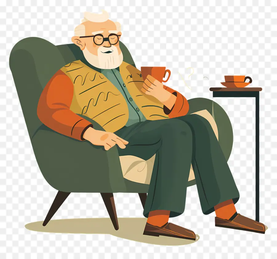 Anciano Relajándose，Hombre Con Cafe PNG