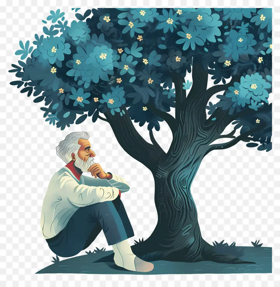 Viejo，Hombre Sentado Bajo Un árbol PNG