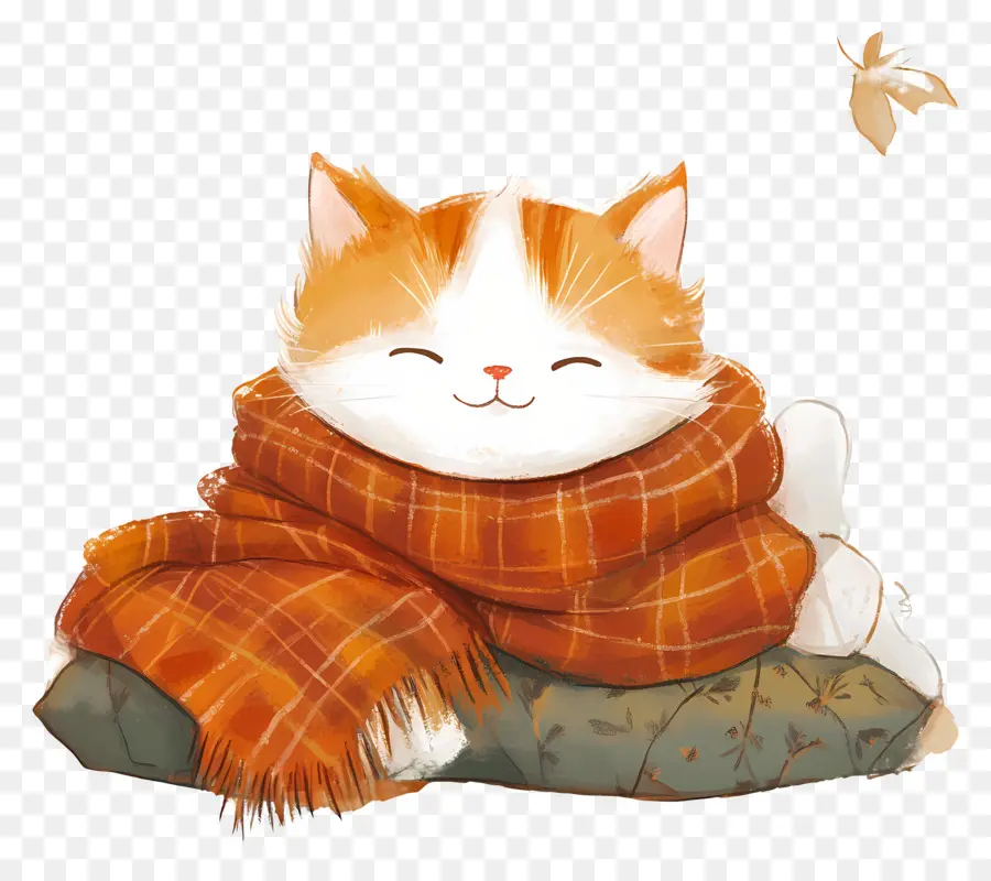 Otoño Acogedor，Gato Con Bufanda PNG