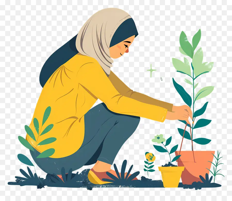 Hijab Chica Haciendo Jardinería，Mujer Jardineria PNG