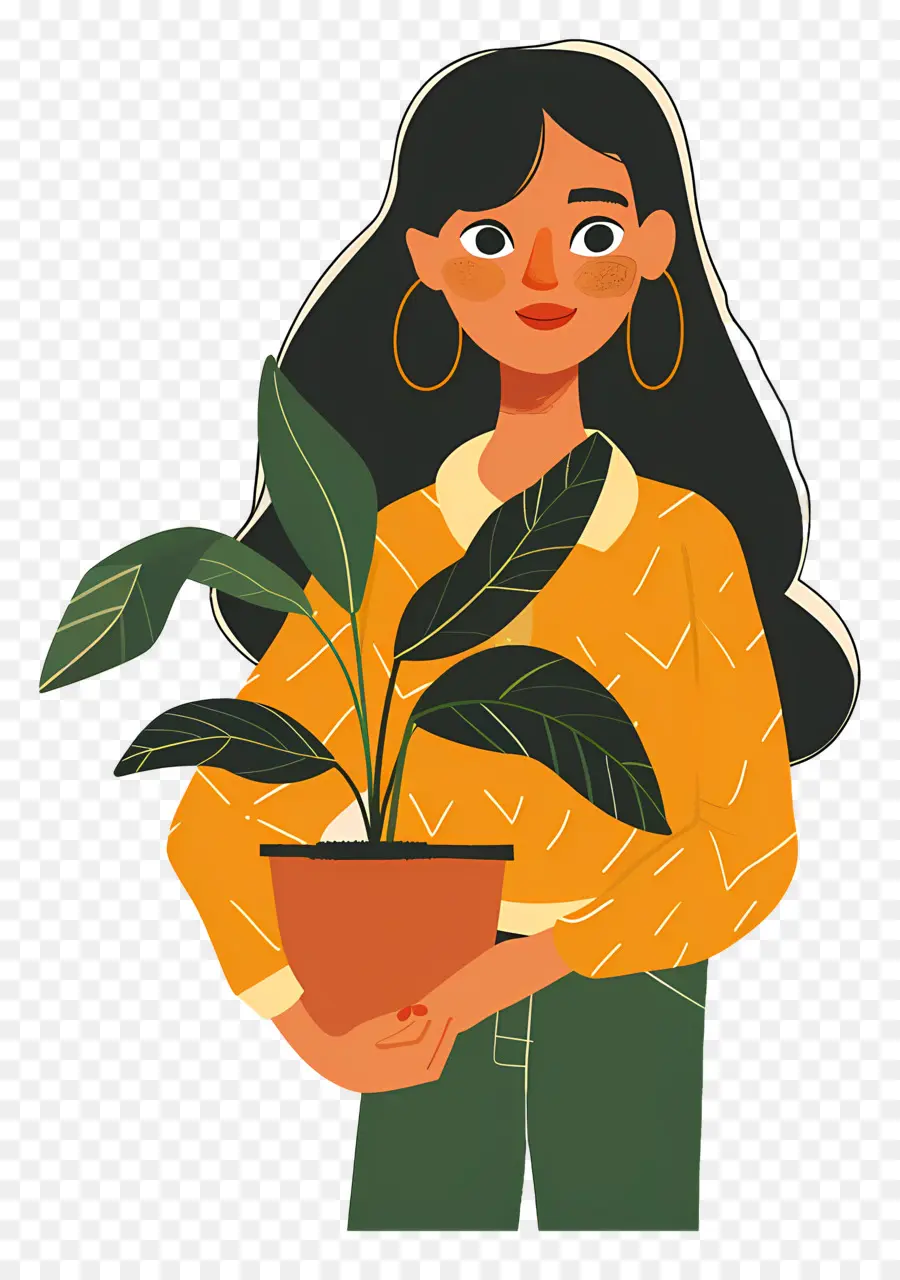 Chica Sujetando Planta De Interior，Mujer Con Planta PNG