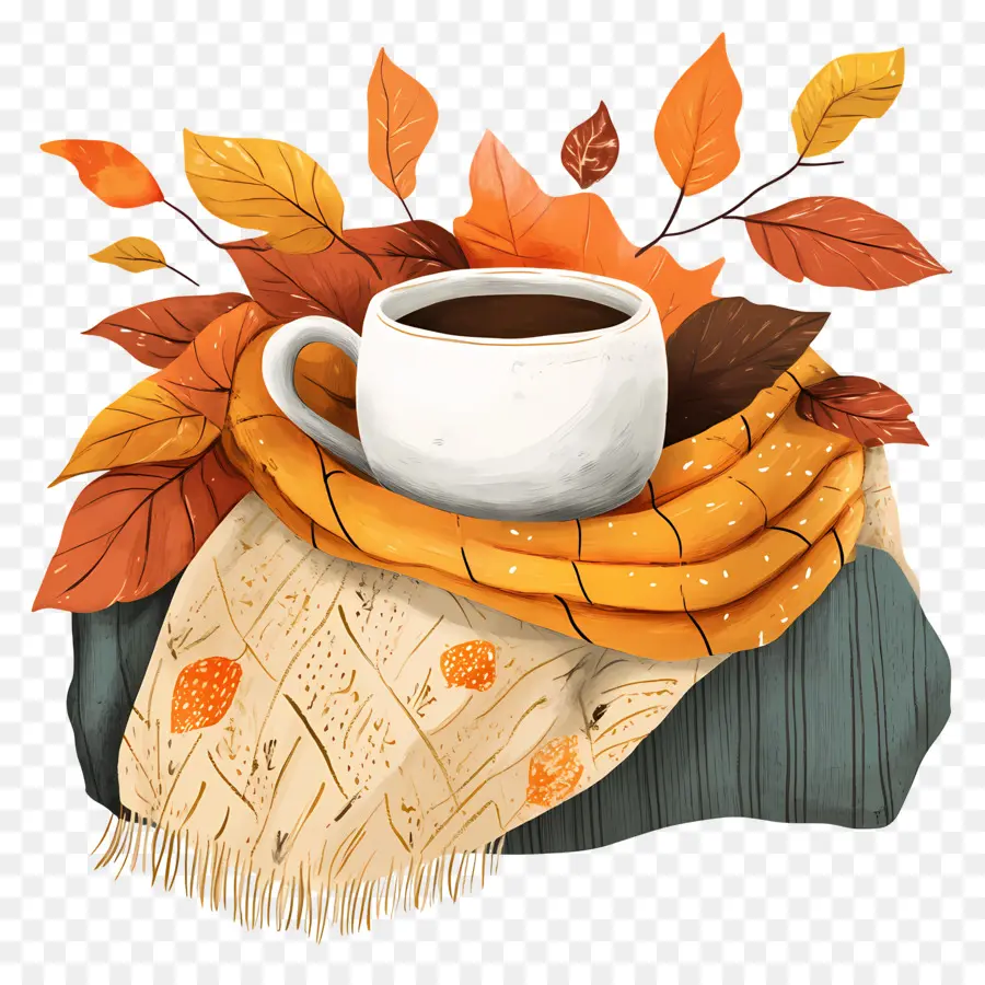 Otoño Acogedor，Café Y Bufanda PNG