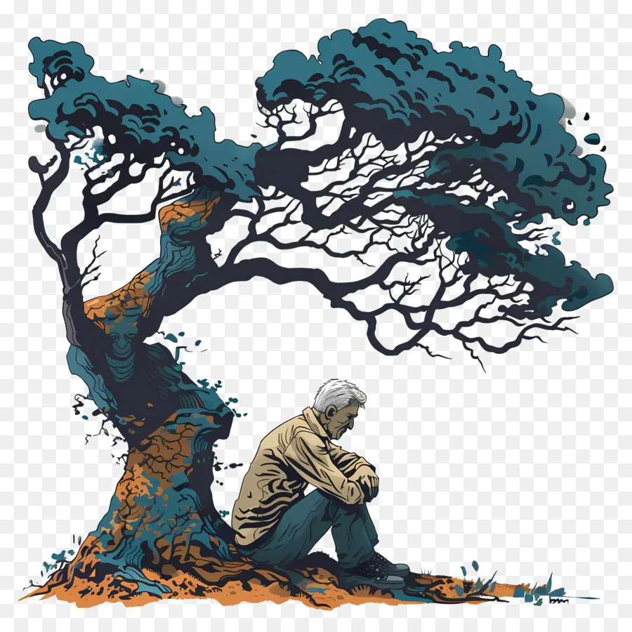 Viejo，Hombre Bajo El árbol PNG