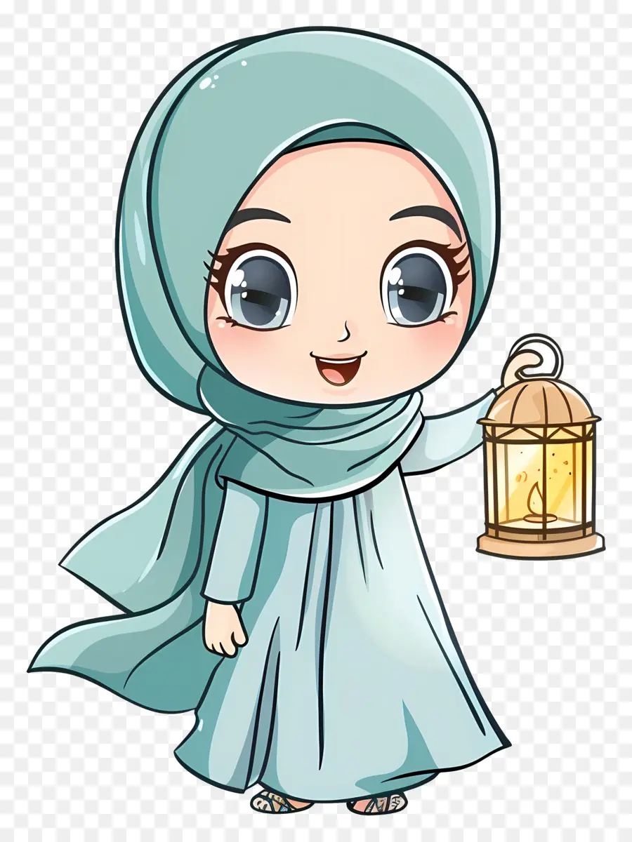 Hijab Niña Tenencia Linterna，Chica PNG