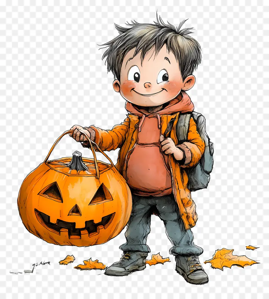 Feliz Halloween，Niño Con Calabaza PNG