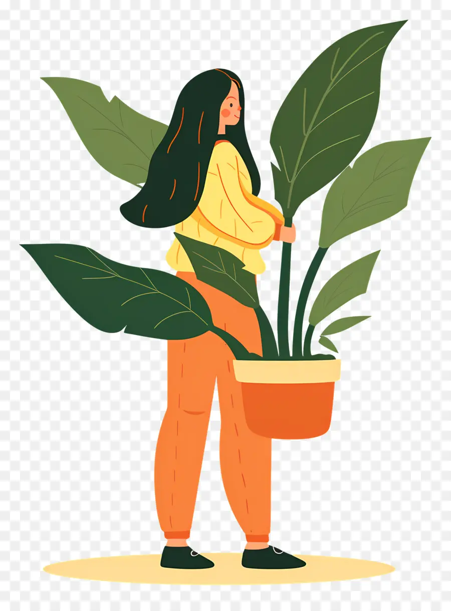 Chica Sujetando Planta De Interior，Mujer Con Planta PNG