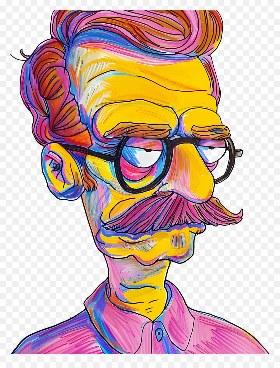 Ned Flandes，Hombre Colorido Con Gafas PNG